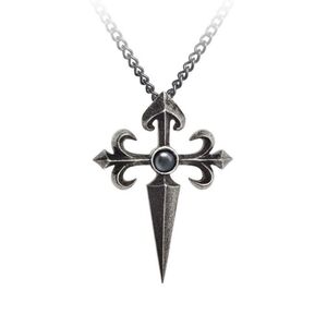 Alchemy Gothic ✦ Santiago Cross Pendant Hematite Cabochon ✦ Medieval Pewter NWT